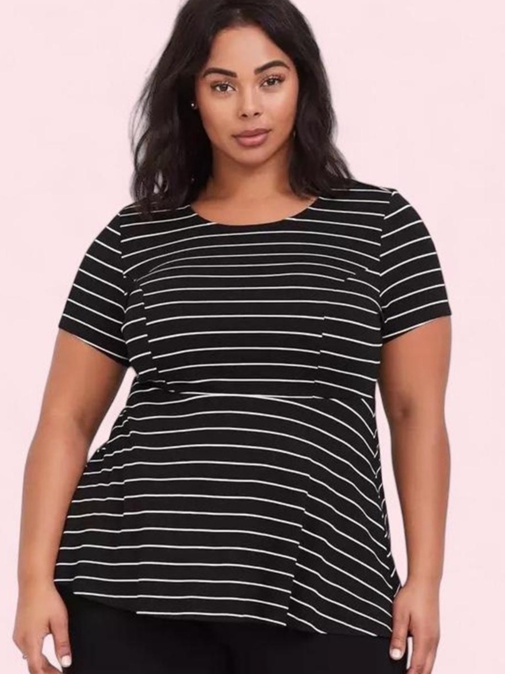 Torrid Peplum Ponte Top Size 2 (2X 18–20) Black Pinstripe EUC Workwear